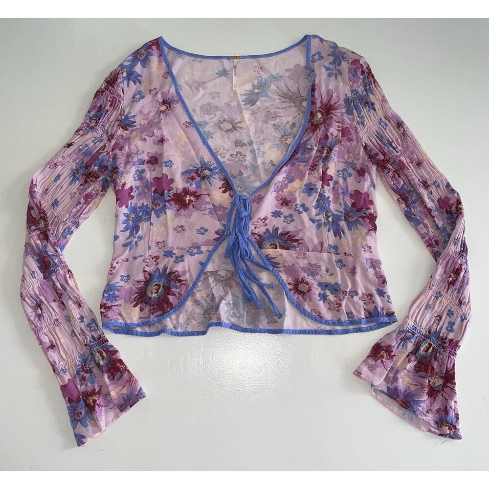 Free People Venice Long sleeve Printed top in rose combo size Small